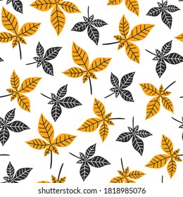 Autumnal seamless pattern with leaf. Perfect for wallpaper, gift paper, pattern fills, autumn greeting cards. Repeating vector illustration with foliage in trendy modern colors.