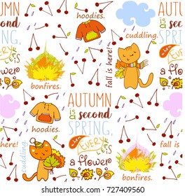 autumnal seamless pattern with little fox and berries