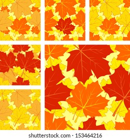 Autumnal seamless pattern with maple leaves. Set of six variants.