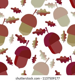 Autumnal seamless pattern. Oak acorns on a white background. Design for wallpaper, fabric, wrapping paper, textiles.
