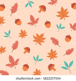 autumnal season maple leaves acorns foliage nature background vector illustration