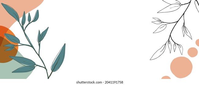 Autumnal seasonal Sale banner in minimalist style decorated with simple graphic leaves and twigs.