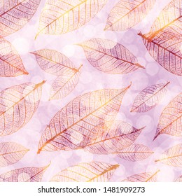 Autumnal skeleton leaves vector seamless pattern