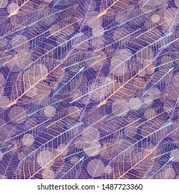 Autumnal skeleton leaves vector seamless pattern