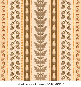 Autumnal striped traditional embroidered  cross-stitch background. Vector seamless pattern