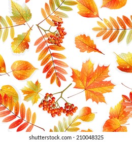 Autumnal swatch ready detailed seamless wet leaves background. EPS10