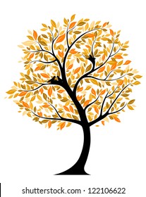 Autumnal tree with bird nests. Vector illustration