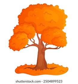 Autumnal tree isolated on white. Fall season poster, banner design element isolated on white.