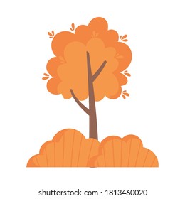 autumnal tree leaves bushes natural isolated icon style vector illustration