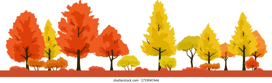 Autumnal trees landscape illustration, Ginkgo Tree and Maple Tree