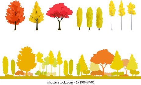 Autumnal trees, Yellow leaf and autumnal landscape set