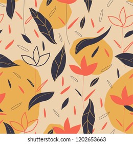 Autumnal trendy vector pattern, background.
