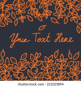 Autumnal vector floral frame. Branches with leaves and berries