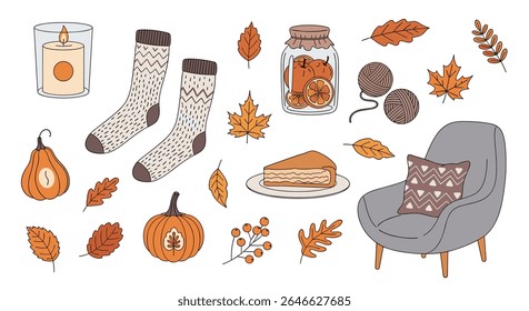 Autumnal Vector Illustration with Cozy Home Elements for Decorating and Designing Projects