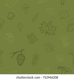 Autumnal vector seamless background with leaves and nuts. Ready for printing on textile and other seamless design. Green colors