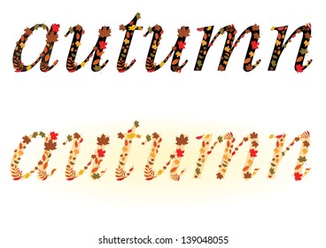 autumnal vector text with  leaves of maple and ash trees