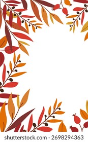 Layout vertical outonal com galhos de desenho e bagas em estilo vetor plano e espaço de cópia. Design universal para cartão, cartaz, tampa, publicidade, fundo