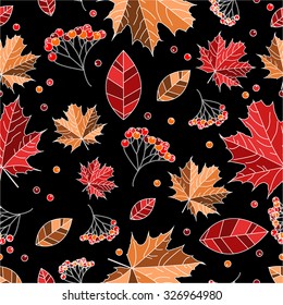  autumnal vintage pattern. leaves  berries vector 