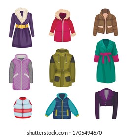 Autumnal and Winter Outerwear with Long Sleeved Clothing Items Vector Set