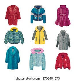 Autumnal and Winter Outerwear with Long Sleeved Clothing Items Vector Set