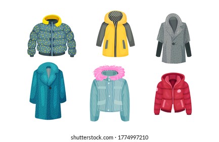 Autumnal and Winter Outerwear with Long Sleeved Clothing Items Vector Set