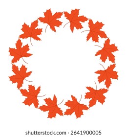 Autumnal Wreath of Orange Maple Leaves.Vector.