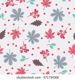 Autumn/fall leaves and berries seamless pattern