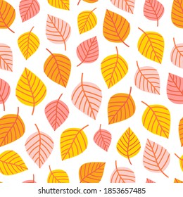 Otoño/otoño, el fondo del patrón es fluido con hojas de árbol de abedul.