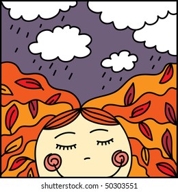 Autumn-girl and rain