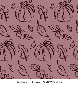 Autumn-inspired pattern featuring pumpkins and leaves in a warm earthy color scheme