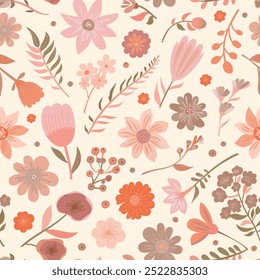 Autumn-Inspired Seamless Floral Vector Pattern – Warm Tones Botanical Design