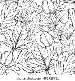 Autumn,leaves, vector, Coloring book page design for kids and adults,handmade, card for your,Seamless pattern