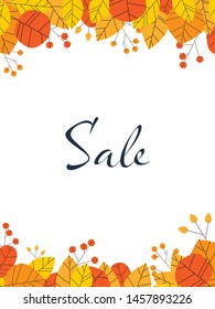 Autumnor fall sale vector background with simple leaves illustrations. Suitable for shopping, offers, discounts promotion and advertising. Eps10 vector illustration.