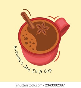 Autumn's Joy In A Cup. Hot Chocolate Illustration Vector. Perfect for Fall Season