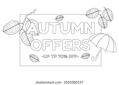 Autumn-themed coloring page featuring leaves and an umbrella. Perfect for kids and art enthusiasts to explore creativity.