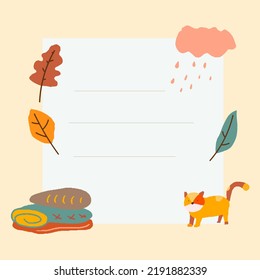 Autumn-Themed Empty Background for Planner Paper with Cute Cat 