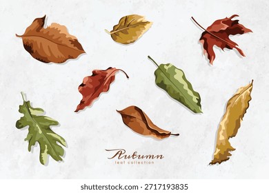 Autumn-themed illustration with leaves. Fall elements like leaves, pumpkins, and acorns create a cozy autumn vibe. Leaf illustration vector.