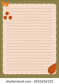 Bloco de anotações, diário ou página de scrapbook com tema de outono com folhas bonitas e bagas