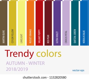 Autumn-Winter 2018 2019 Color trends. Fashion Colours isolated on white background.