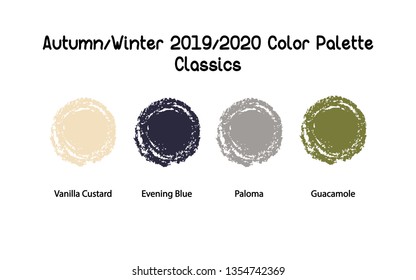 Autumn/Winter 2019/2020 Color Palette. Classics. Color swatch concept modern style. Color palette guide. Design guide, catalogue. Vector illustration EPS 10 