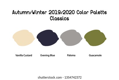 Autumn/Winter 2019/2020 Color Palette. Classics. Color swatch concept modern style. Color palette guide. Design guide, catalogue. Vector illustration EPS 10 