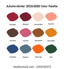 Autumn/Winter 2019/2020 Color Palette. Color swatch concept modern style. Color palette guide. Design guide, catalogue. Vector illustration EPS 10 