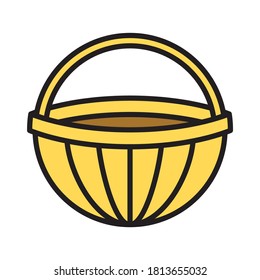 Autumny flat line icon in brown and yellow with black contour. Seasonal art. Suits gardening, mushrooming, picnic theme or design for children.