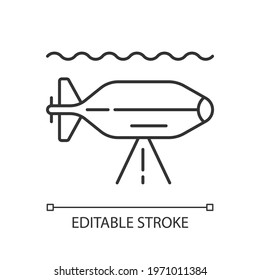 AUV linear icon. Autonomous underwater vehicle is robot that travels underwater without operator. Thin line customizable illustration. Contour symbol. Vector isolated outline drawing. Editable stroke