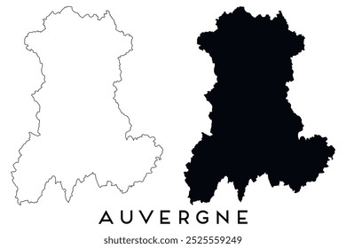 Auvergne map outline and black silhouette vector