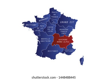 Auvergne Rhone-Alpes region outline map France country state 