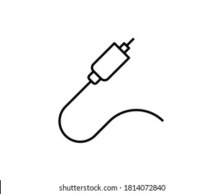 Ilustración del icono del vector del cable Aux, conector de jack de audio vector, símbolos negros, cable aux negro en fondo blanco
