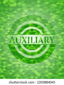 Auxiliary green emblem with mosaic ecological style background. Vector Illustration. Detailed. 