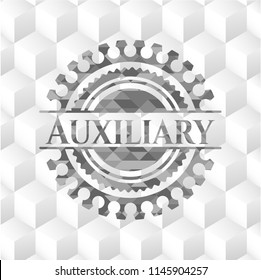 Auxiliary grey badge with geometric cube white background