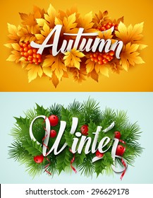 Auyumn and Winter Typographic Banner. Vector illustration EPS 10